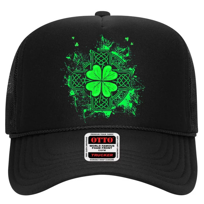 Celtic Knot Irish Shamrock Three Leaf Clover St Patricks Day High Crown Mesh Trucker Hat