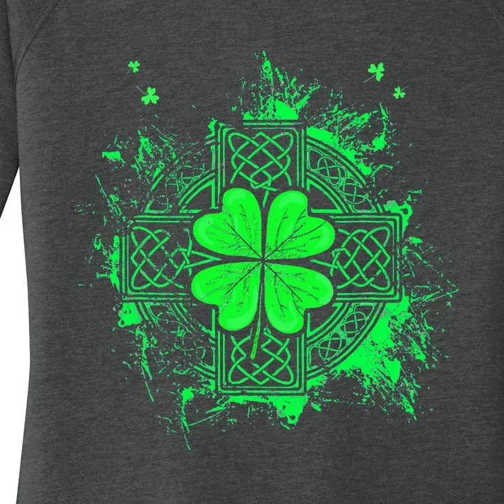 Celtic Knot Irish Shamrock Three Leaf Clover St Patricks Day Women's Perfect Tri Tunic Long Sleeve Shirt