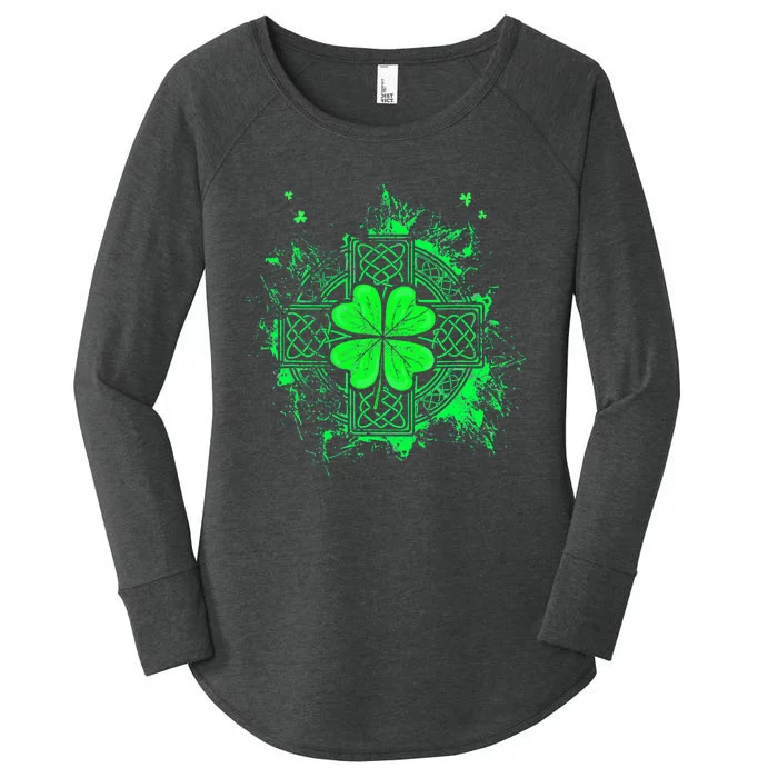 Celtic Knot Irish Shamrock Three Leaf Clover St Patricks Day Women's Perfect Tri Tunic Long Sleeve Shirt