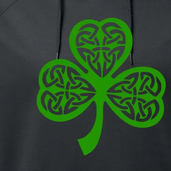 Celtic Knot Irish Shamrock Leaf Clover St Pats Day Performance Fleece Hoodie