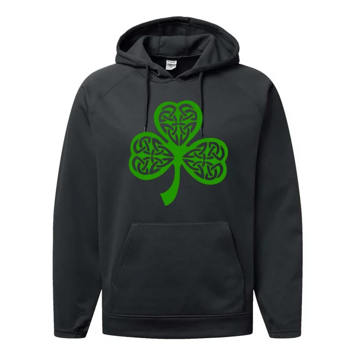 Celtic Knot Irish Shamrock Leaf Clover St Pats Day Performance Fleece Hoodie