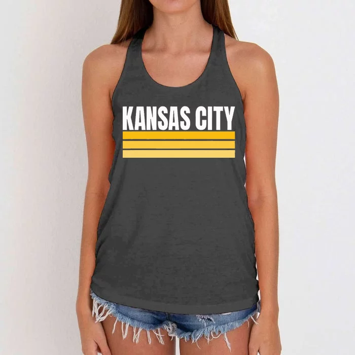 Cool Kc Kansas City Yellowwhite Striped Classic Kansas City Women's Knotted Racerback Tank