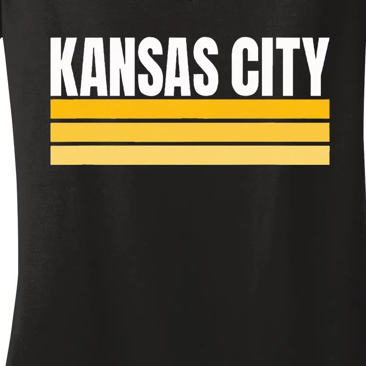 Cool Kc Kansas City Yellowwhite Striped Classic Kansas City Women's V-Neck T-Shirt