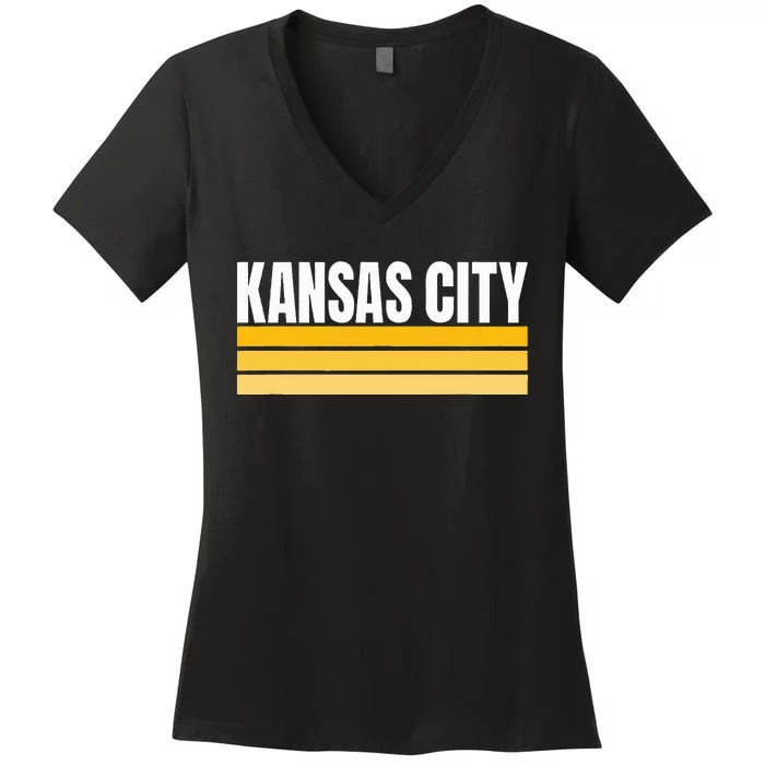 Cool Kc Kansas City Yellowwhite Striped Classic Kansas City Women's V-Neck T-Shirt