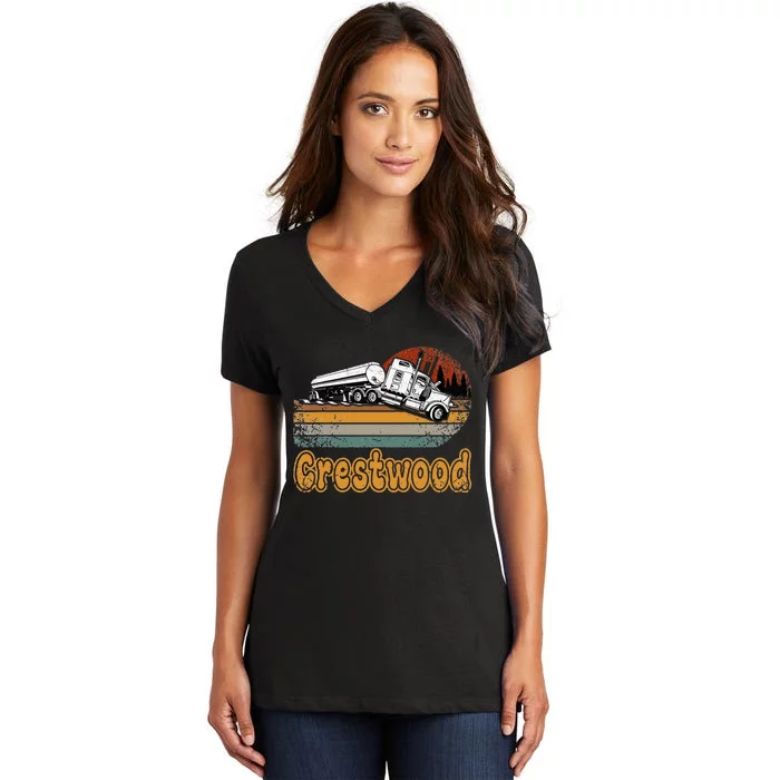 Crestwood Kentucky KY Tourism Semi Stuck on Railroad Tracks Women's V-Neck T-Shirt