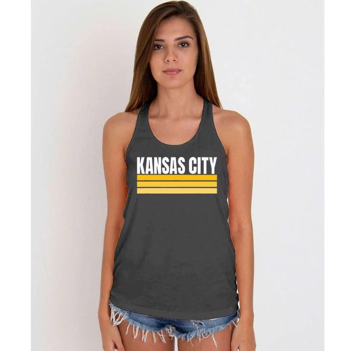 Cool Kc Kansas City Yellowwhite Striped Classic Kansas City Women's Knotted Racerback Tank