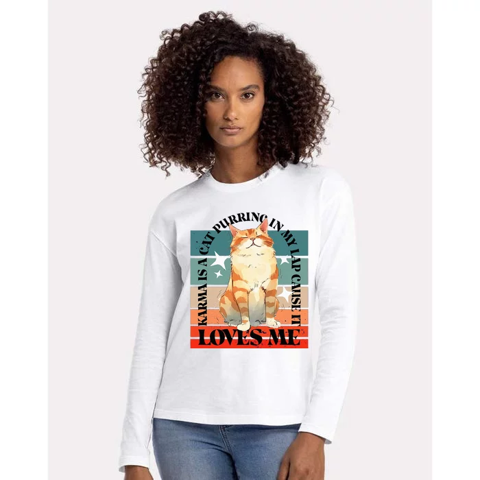 Cat Karma Loves Me Womens Cotton Relaxed Long Sleeve T-Shirt