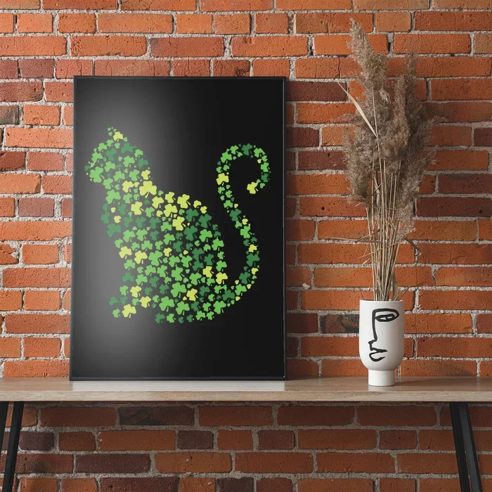 Cat Kitten Lucky Shamrock Clover St Patrick's Day Cat Lover Poster