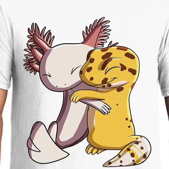 Cute Kawaii Leopard Gecko Hugging Axolotl Funny Pajama Set