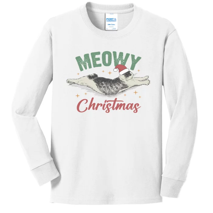 Christmas Kitty Lover Xmas Funny Santa Cat Meowy Kids Long Sleeve Shirt