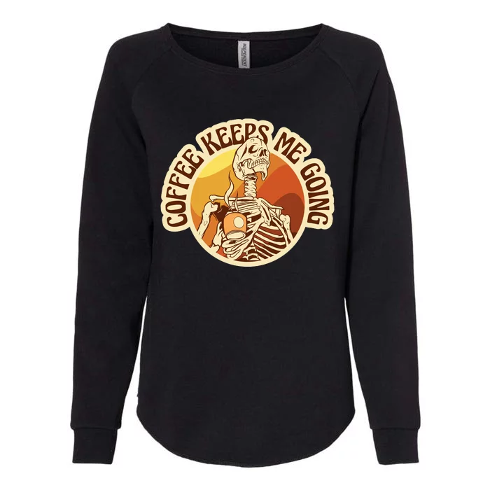 Coffee Keeps Me Going Skeleton Retro Sunset Womens California Wash Sweatshirt