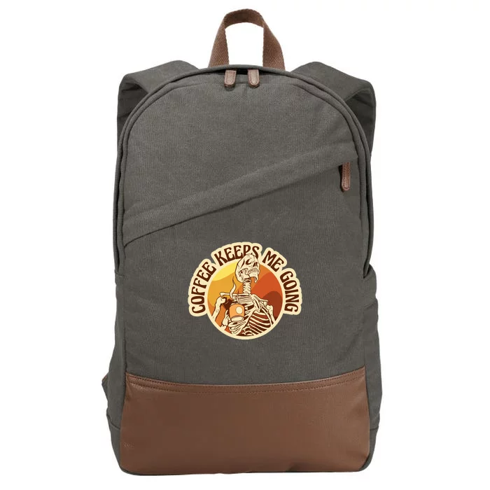 Coffee Keeps Me Going Skeleton Retro Sunset Cotton Canvas Backpack