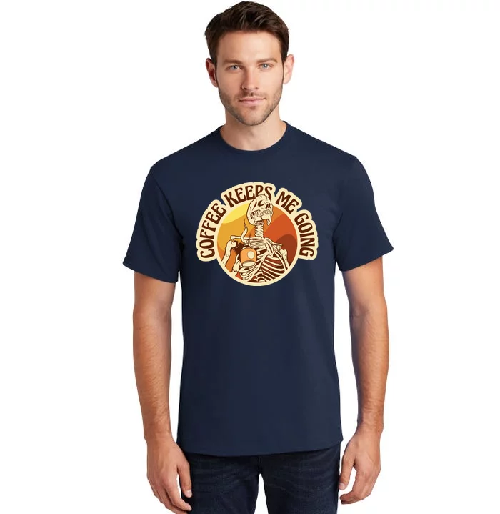 Coffee Keeps Me Going Skeleton Retro Sunset Tall T-Shirt