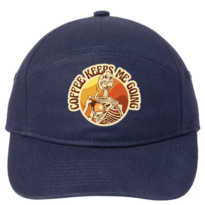 Coffee Keeps Me Going Skeleton Retro Sunset 7-Panel Snapback Hat