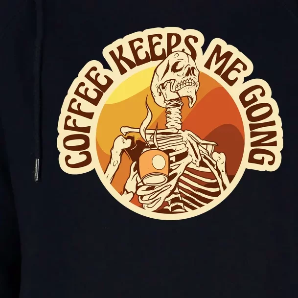 Coffee Keeps Me Going Skeleton Retro Sunset Womens Funnel Neck Pullover Hood