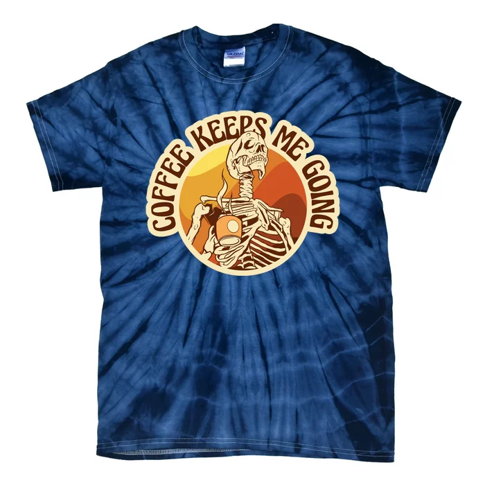 Coffee Keeps Me Going Skeleton Retro Sunset Tie-Dye T-Shirt