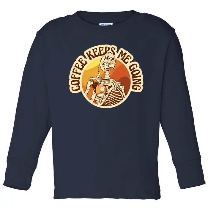 Coffee Keeps Me Going Skeleton Retro Sunset Toddler Long Sleeve Shirt