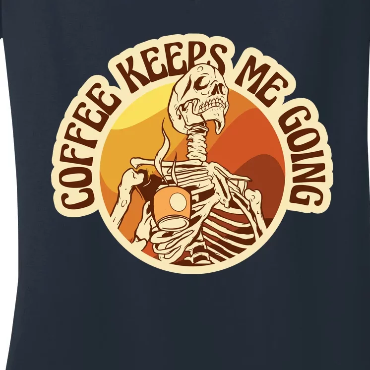 Coffee Keeps Me Going Skeleton Retro Sunset Women's V-Neck T-Shirt