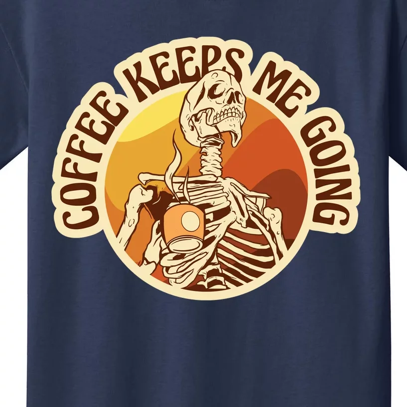 Coffee Keeps Me Going Skeleton Retro Sunset Kids T-Shirt