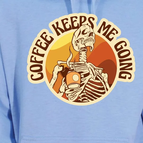 Coffee Keeps Me Going Skeleton Retro Sunset Unisex Surf Hoodie