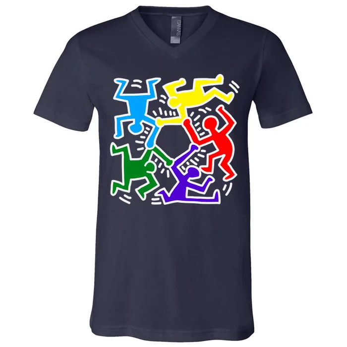 Colorful Keith Music Dancing Fans V-Neck T-Shirt