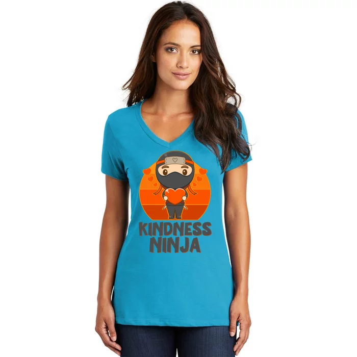 Cute Kindness Ninja Wear Orange Day Be Kind Women's V-Neck T-Shirt