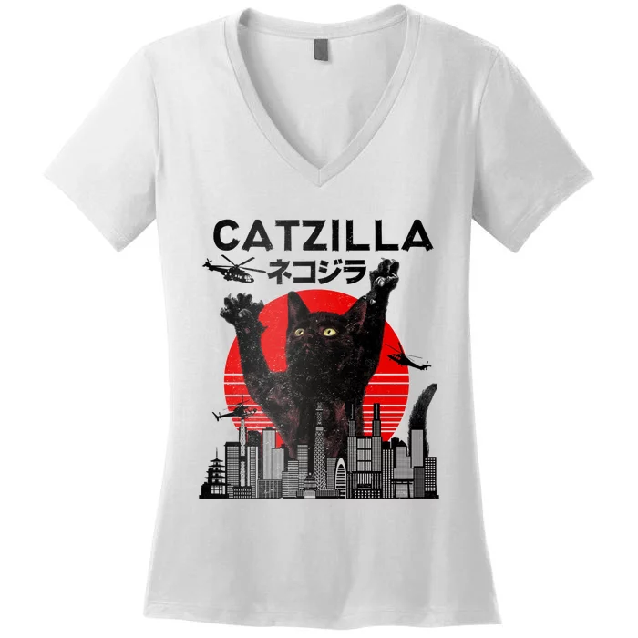 Catzilla King Of Pawster Women's V-Neck T-Shirt