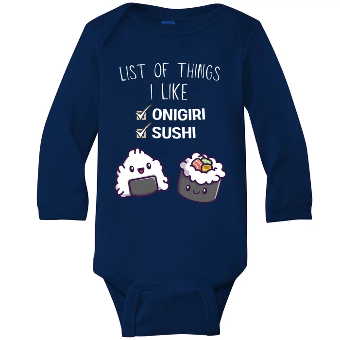 Cute Kawaii Onigiri List Of Things I Like Sushi Lover Cute Gift Baby Long Sleeve Bodysuit