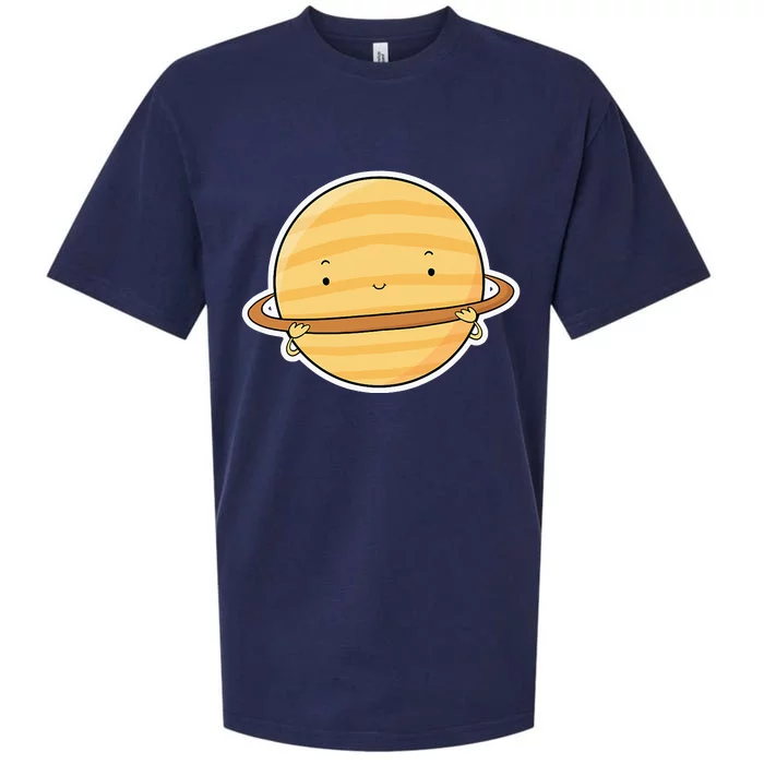 Cute Kawaii Planet With Ring Space Science Astronomy Theme Sueded Cloud Jersey T-Shirt