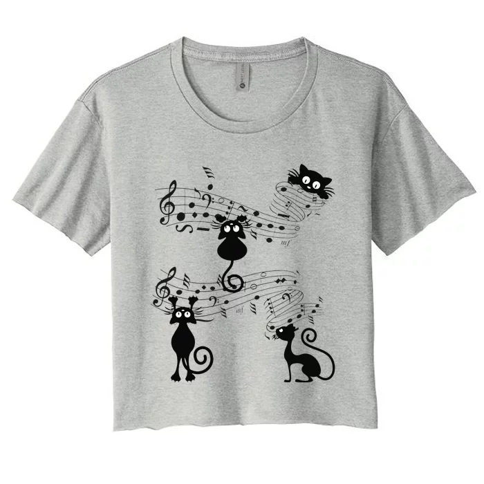 Cat Kitty Playing Music Note Black Cat Lover Gift Women's Crop Top Tee