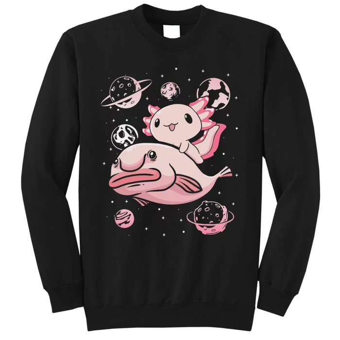 Cute Kawaii Pink Axolotl Riding A Blobfish Funny Axolotls Tall Sweatshirt