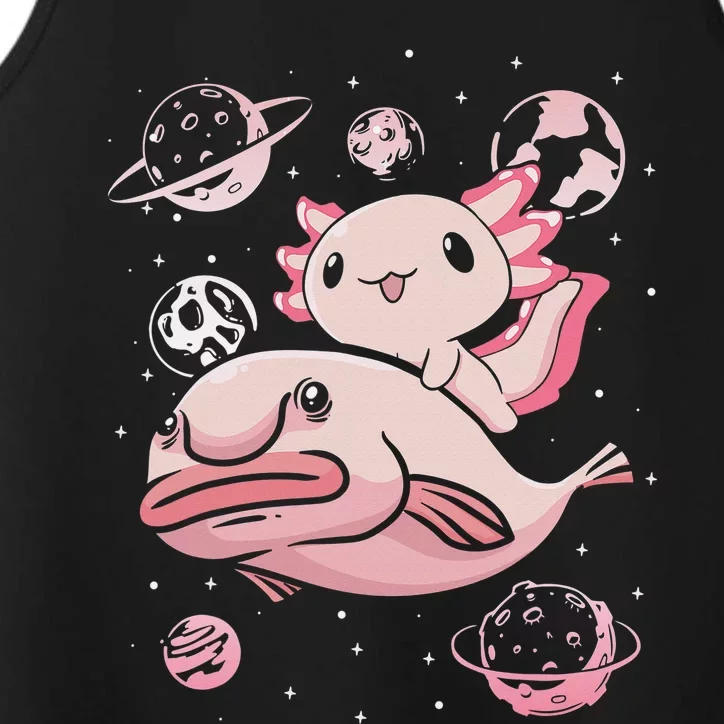 Cute Kawaii Pink Axolotl Riding A Blobfish Funny Axolotls Performance Tank