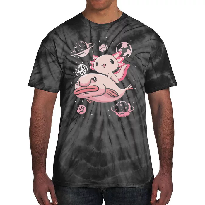 Cute Kawaii Pink Axolotl Riding A Blobfish Funny Axolotls Tie-Dye T-Shirt