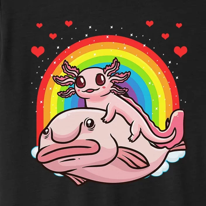 Cute Kawaii Pink Axolotl Riding A Blobfish Funny Axolotls ChromaSoft Performance T-Shirt