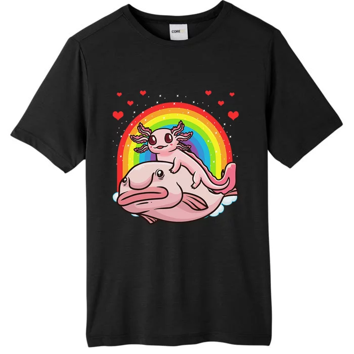 Cute Kawaii Pink Axolotl Riding A Blobfish Funny Axolotls ChromaSoft Performance T-Shirt