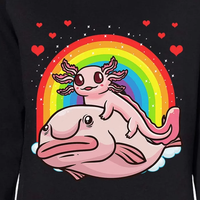 Cute Kawaii Pink Axolotl Riding A Blobfish Funny Axolotls Womens California Wash Sweatshirt