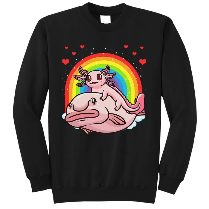 Cute Kawaii Pink Axolotl Riding A Blobfish Funny Axolotls Tall Sweatshirt