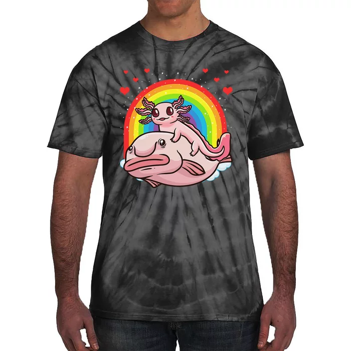 Cute Kawaii Pink Axolotl Riding A Blobfish Funny Axolotls Tie-Dye T-Shirt