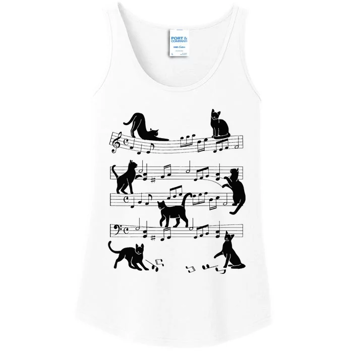 Cat Kitty Playing Music Clef Piano Musician Art Ladies Essential Tank