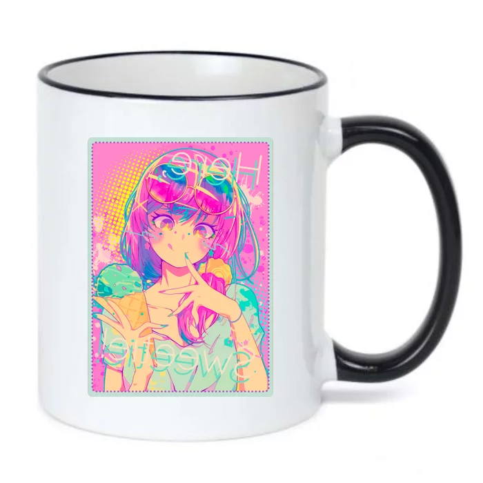 Cute Kawaii Pastel Anime Girl Pop Art Poster Black Color Changing Mug