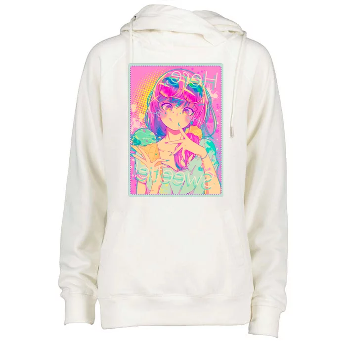 Cute Kawaii Pastel Anime Girl Pop Art Poster Womens Funnel Neck Pullover Hood