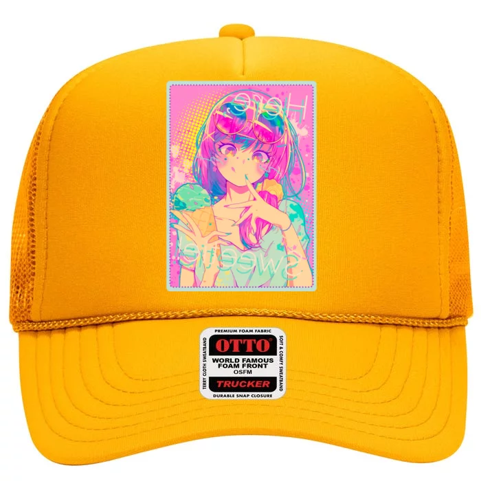 Cute Kawaii Pastel Anime Girl Pop Art Poster High Crown Mesh Trucker Hat