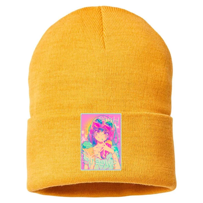 Cute Kawaii Pastel Anime Girl Pop Art Poster Sustainable Knit Beanie