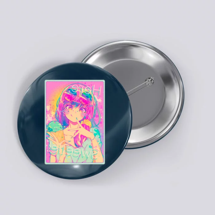 Cute Kawaii Pastel Anime Girl Pop Art Poster Button