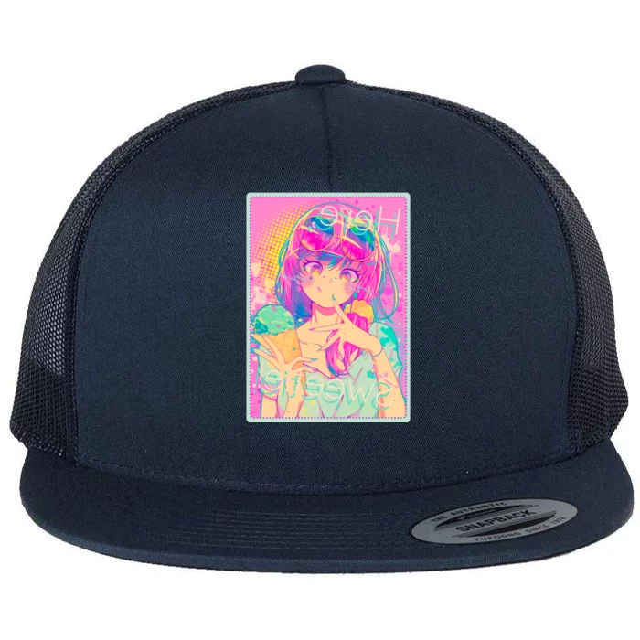 Cute Kawaii Pastel Anime Girl Pop Art Poster Flat Bill Trucker Hat