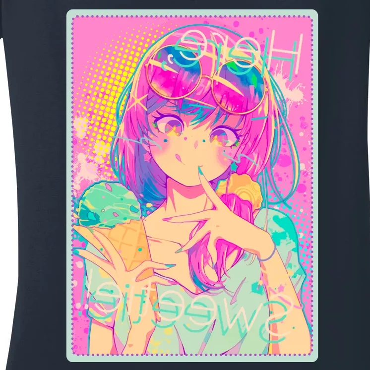 Cute Kawaii Pastel Anime Girl Pop Art Poster Women's V-Neck T-Shirt