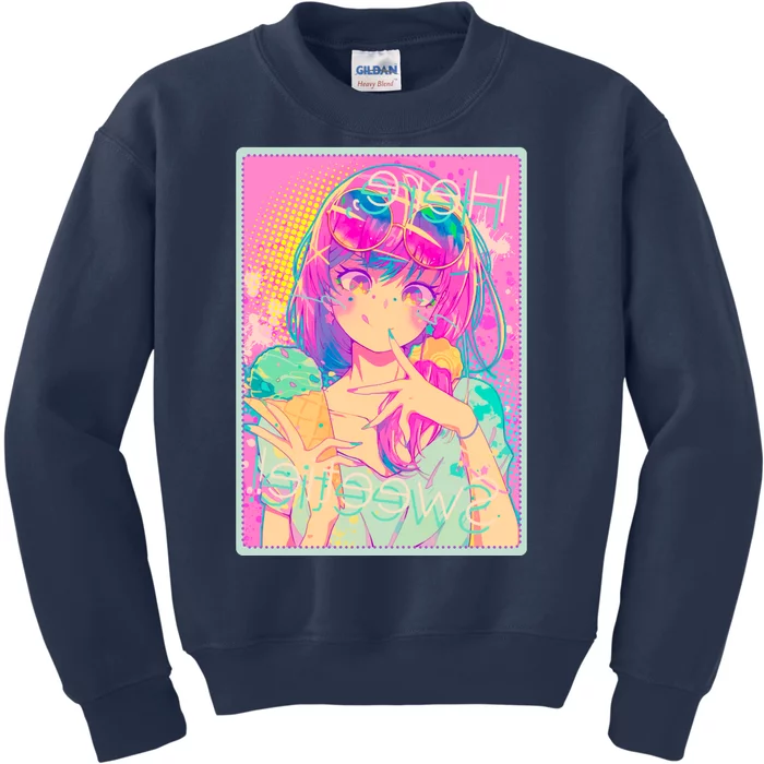 Cute Kawaii Pastel Anime Girl Pop Art Poster Kids Sweatshirt