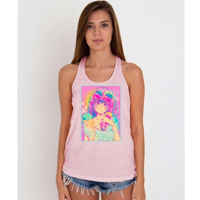 Cute Kawaii Pastel Anime Girl Pop Art Poster Women's Knotted Racerback Tank