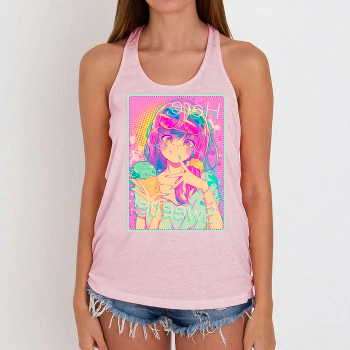 Cute Kawaii Pastel Anime Girl Pop Art Poster Women's Knotted Racerback Tank