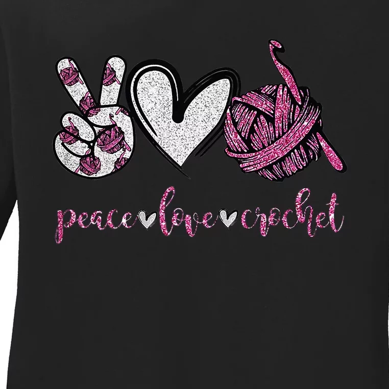 Crochet Knitting Peace Love Crochet Funny Crocheting Ladies Long Sleeve Shirt